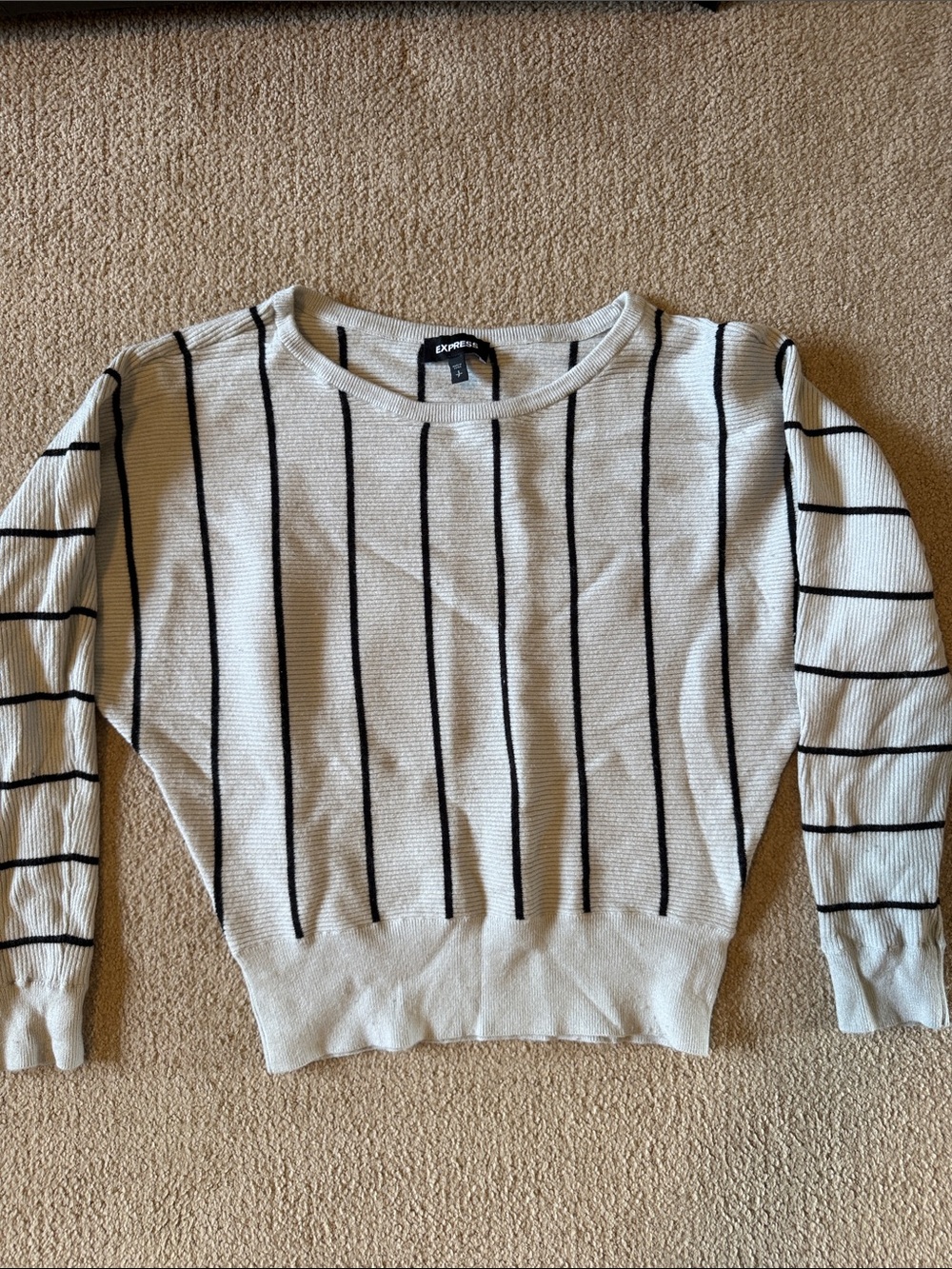 Express Gray Knit Sweater with Black Vertical Stripes